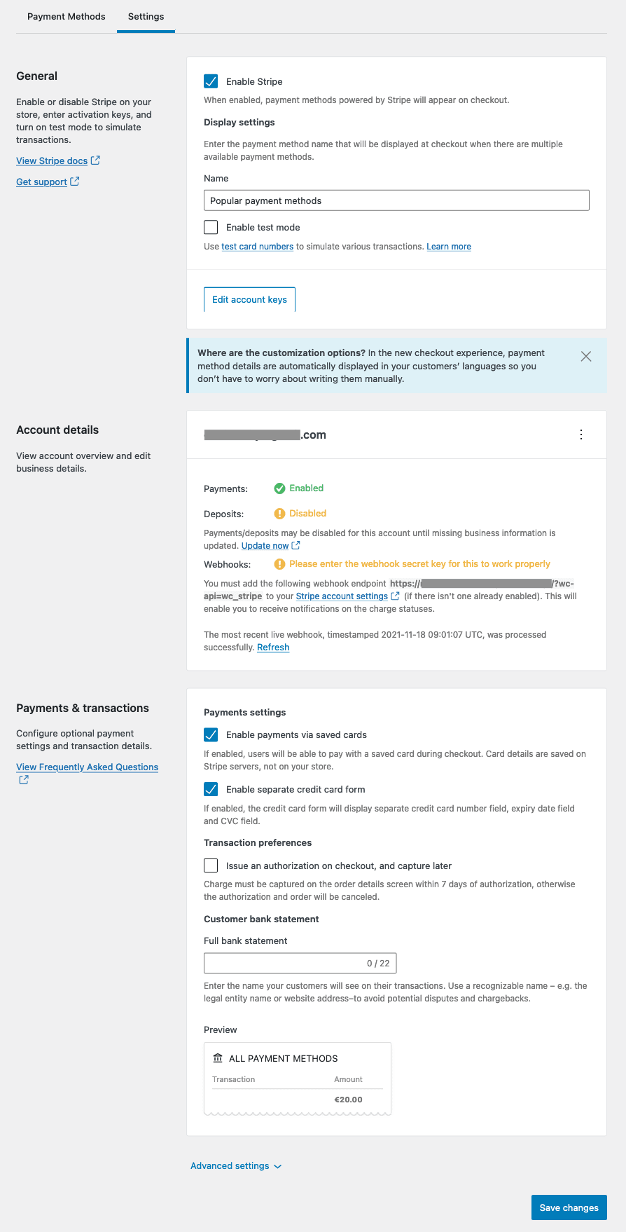 Stripe Settings in WooCommerce - WooCommerce Apple Pay Integration